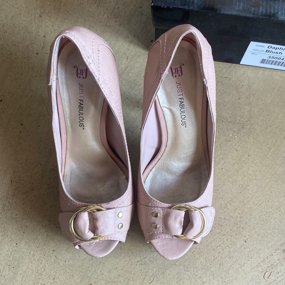 Just Fab, blush colored shoes, with buckle accent